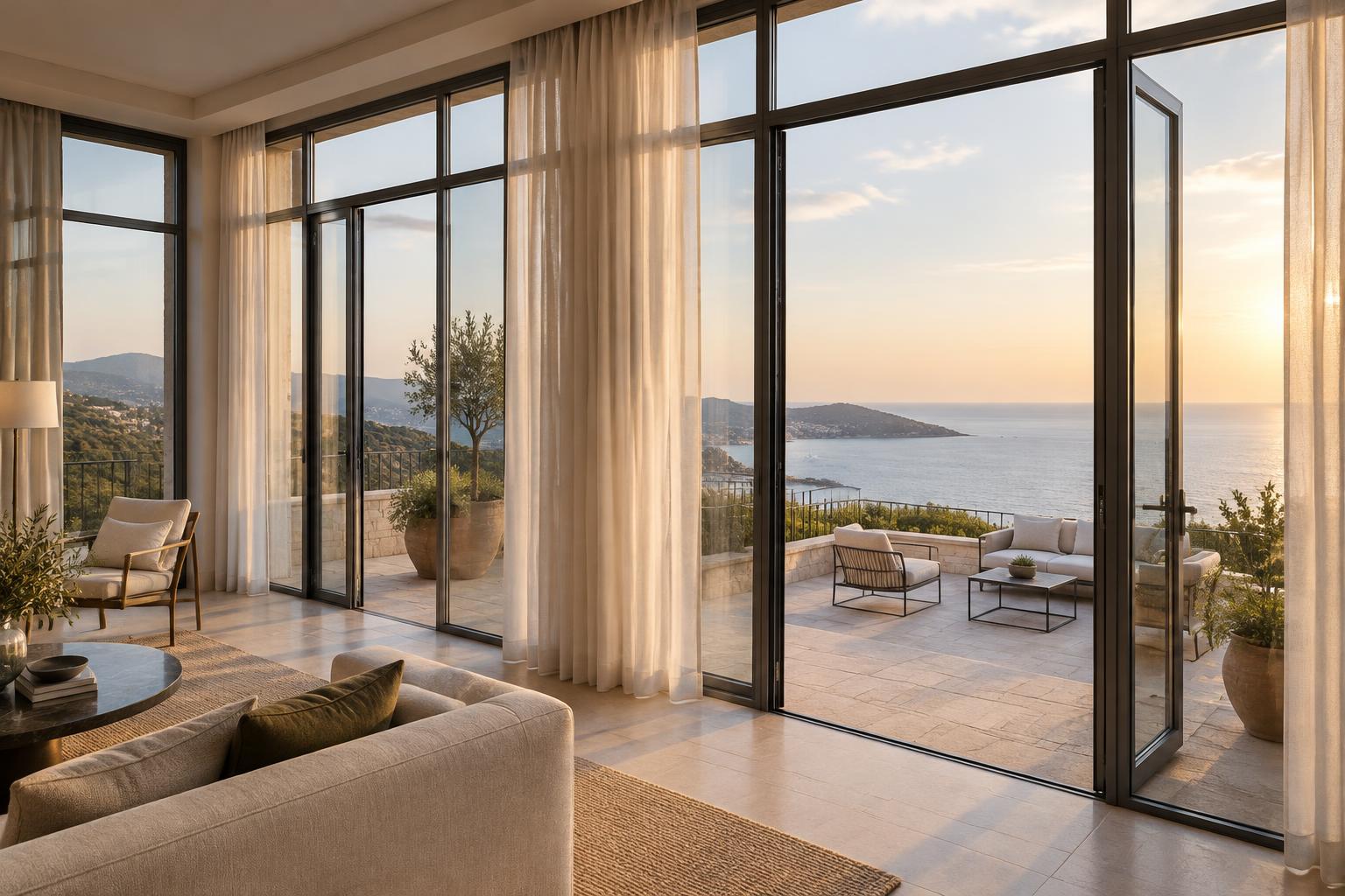 Portes-fenêtres aluminium avec vue mer
